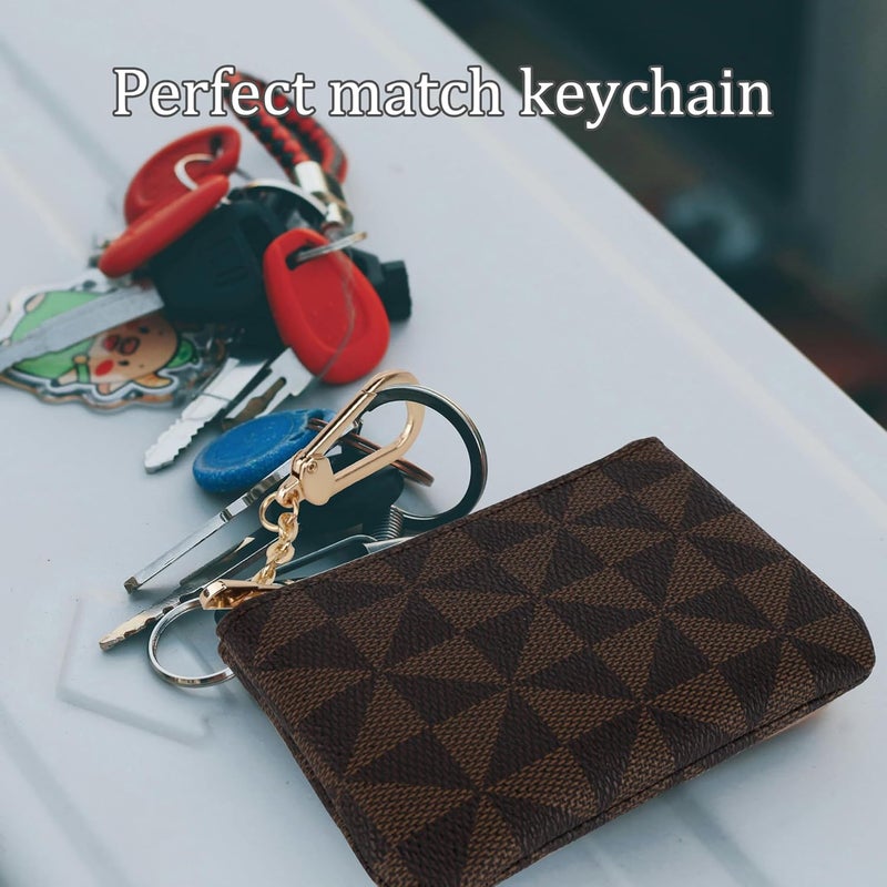 Veki Coin Purse Change Mini Purse Wallet With Key Chain Ring Zipper for Men Women Fashionable Bag Key Chain Pendant Leather Classic Clutch Purse(Brown) - Image 4
